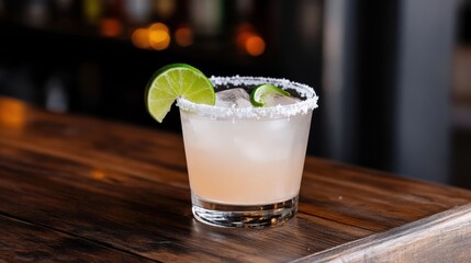 Refreshing Drink with Lime Garnish in a Glass on a Bright Summer Day