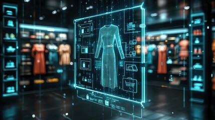 Futuristic Digital Shopping Experience with Holographic Clothing Display