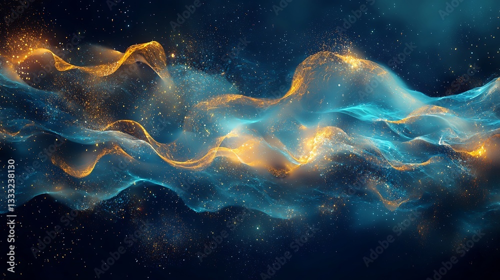 Wall mural cloud computing concept with data streams and holographic blue and gold elements