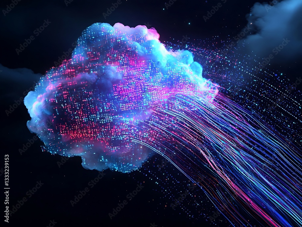 Wall mural cloud computing represented by motion data and holographic code digital flow