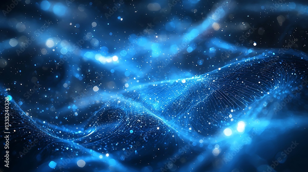 Wall mural cloud technology visualized in digital space with data flow and blue light