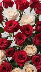 Obraz premium A vibrant display of red and white roses intertwines, capturing the essence of sweet romance and heartfelt celebration. Perfect for gifting on cherished occasions Generative AI