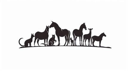 Fototapeta premium Striking Isolated Vector Farm Animal Silhouettes on a White Canvas: Ideal for Design Projects