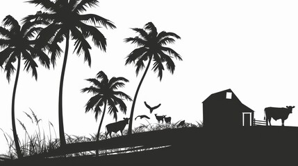 Striking Isolated Vector Farm Animal Silhouettes on a White Canvas: Ideal for Design Projects