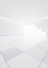 3d rendering of blur background or blur white empty space in room include tile floor in perspective view, light of window. Modern luxury interior home design of living room look clean, bright, shiny.