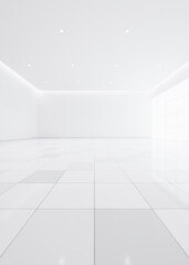 3d rendering of blur background or blur white empty space in room include tile floor in perspective view, light of window. Modern luxury interior home design of living room look clean, bright, shiny.