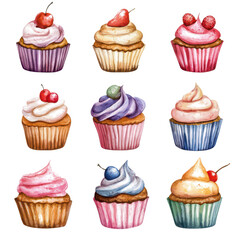 Colorful assortment of decorative cupcakes