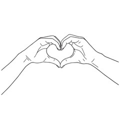 Obraz premium A minimalist vector of two hands forming a heart shape with their fingers, drawn in black and white.