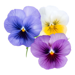 Colorful pansy flowers, edible flowers on transparent background 