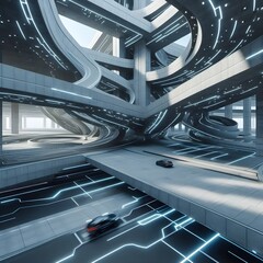 Fototapeta premium Futuristic Building Design Abstract Parking Area with Concrete Elements