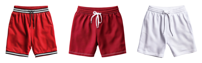 Stylish athletic shorts in red and white variations