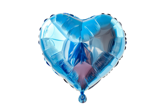 Heart shaped blue foil balloon isolated on transparent background
