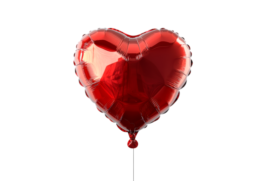 Heart shaped red foil balloon isolated on transparent background