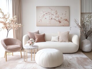 Fototapeta premium A tastefully decorated living room featuring floral accents and furniture