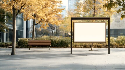 Blank Billboard Mockup in Urban Autumn Park Setting with Bench