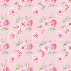 Seamless repeating floral bouquet with rose pattern, valentine's day and love fabric