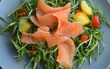 Delicious Smoked Salmon Salad with Arugula and Peppers