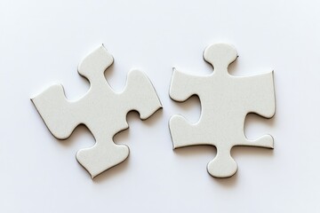 Obraz premium Two white puzzle pieces are placed against a white background