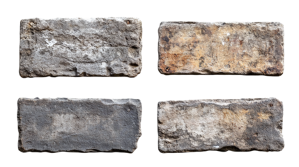 Set of old stone sign plates, cut out. Isolated on a transparent background.