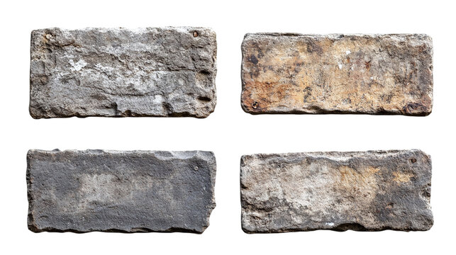 Set of old stone sign plates, cut out. Isolated on a transparent background.