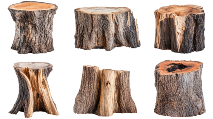 Set of tree stumps, cut out. Isolated on a transparent background.