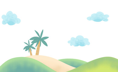 Colorful Landscape Illustration with Palm Trees