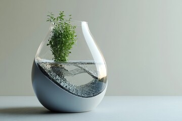modern glass terrarium with floating plant
