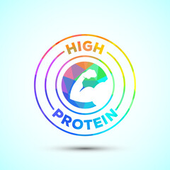 High protein icon, High protein label design for packaging, Nutrition healthy eating badge, low poly style