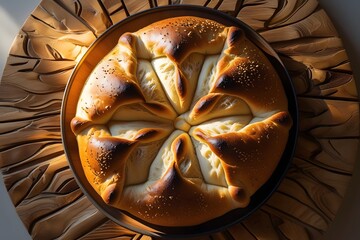 Arabic bread is served exquisitely and very appetizing on a wooden table.