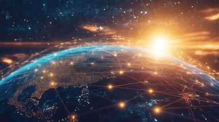 Visualize the future dynamic globe with glowing lines representing gigapixel technology digital art global environment high-tech perspective