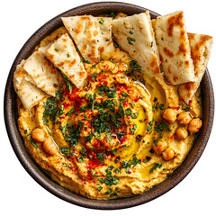 A Bowl of Lebanese Hummus Garnished with Olive Oil P Isolated on Transparent Background