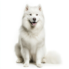 Obraz premium Fluffy Samoyed dog sitting with friendly expression