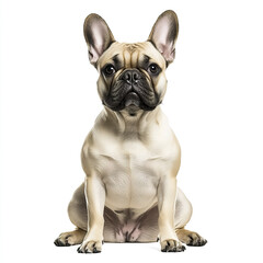 Fototapeta premium French bulldog sitting with perked ears on white background