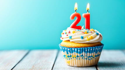 Cupcake to celebrate a 21st birthday or anniversary with red candles