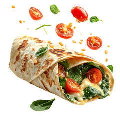 A Delicious Spinach and Cheese Wrap with Tomatoes Isolated on Transparent Background