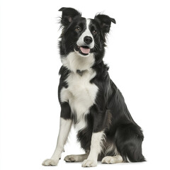Fototapeta premium Border Collie sitting on white background, looking happy