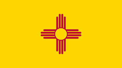 New Mexico state flag displayed proudly against a bright yellow background highlighting its unique design and cultural significance