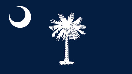 Flag of South Carolina featuring a crescent moon and a palmetto tree against a dark blue background © NTGUILTY
