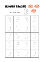 Introduce your child to the 3 Number Tracing Worksheet & Coloring Page a fun and educational printable designed for toddlers, preschoolers, and kindergarten learners.