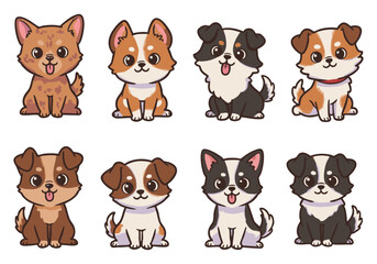 Fototapeta premium Stylized Dog Breeds – Cute and Fluffy Cartoon Pups