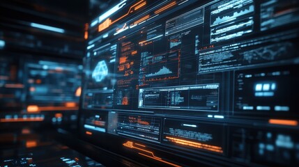 Futuristic Digital Dashboard Interface with Data Visualizations