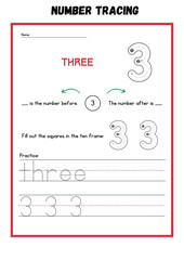 Introduce your child to the 3 Number Tracing Worksheet & Coloring Page a fun and educational printable designed for toddlers, preschoolers, and kindergarten learners.