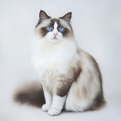 poised Ragdoll cat sitting with calm gaze