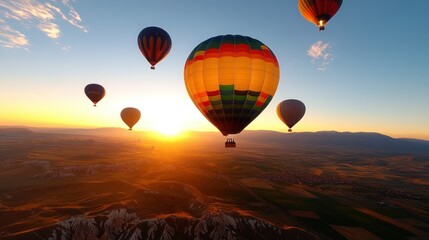 Obraz premium Sunrise hot air balloon adventure over Cappadocian landscape