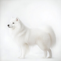 Samoyed standing gracefully with thick white fur