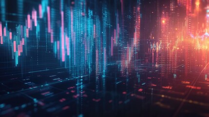 Fototapeta premium Abstract Digital Background with Vibrant Financial Graphs and Data Visualizations in Blue and Orange Colors