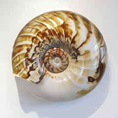 Obraz premium spiral shell with brown patterns on white background