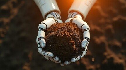 Robot Hands Holding a Pile of Soil.
