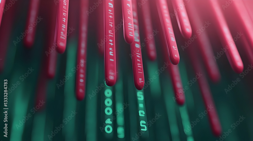 Aufkleber abstract digital matrix background with flowing red binary code