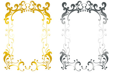 蔦をモチーフにしたアールヌーボー風の装飾枠。（金色と銀色のセット）